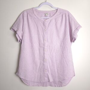 L.L.Bean No Collar Round Neck Organic Cotton Short Sleeve Shirts Blouse M‎